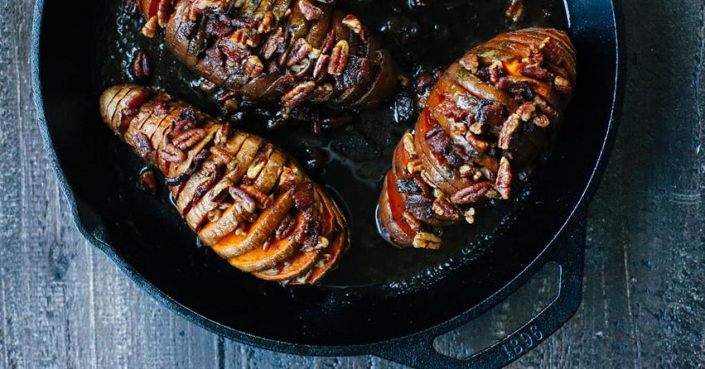 Maple Bacon Hasselback Sweet Potatoes