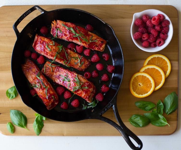 Pan-seared Salmon With Raspberry Basil Sauce